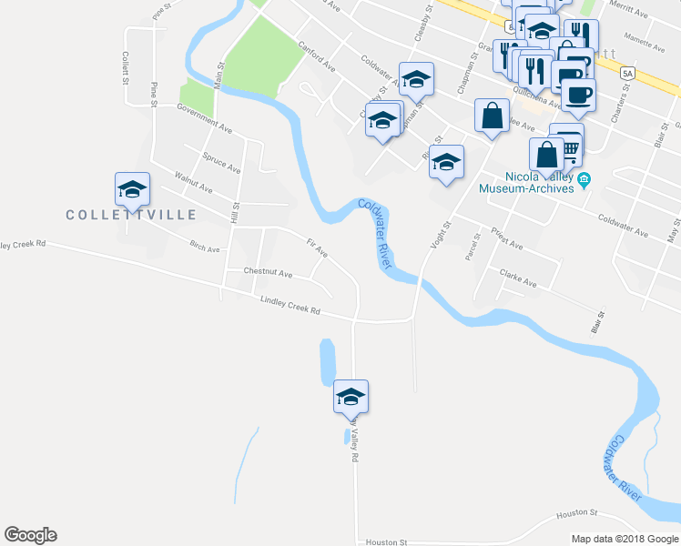 map of restaurants, bars, coffee shops, grocery stores, and more near 1643 Fir Avenue in Merritt