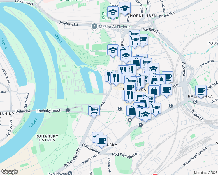 map of restaurants, bars, coffee shops, grocery stores, and more near 5 Voctářova in Hlavní město Praha