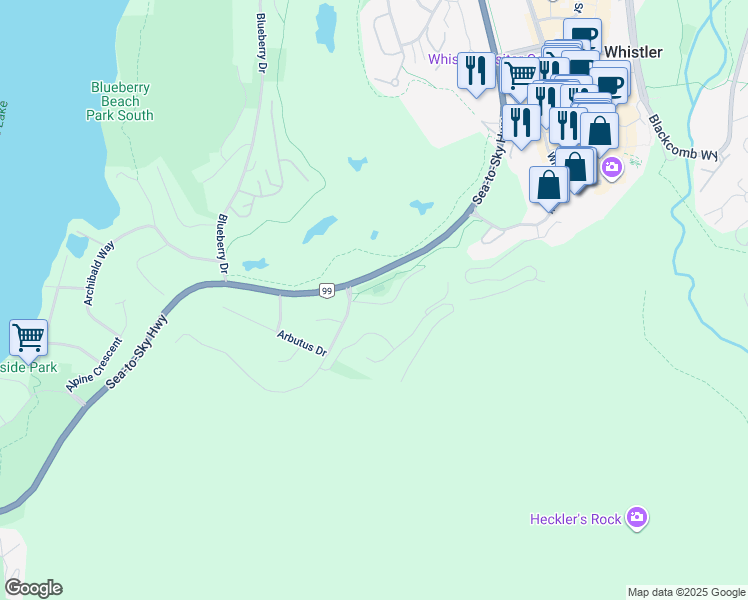 map of restaurants, bars, coffee shops, grocery stores, and more near 3102 Panorama Ridge in Whistler