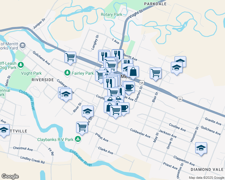 map of restaurants, bars, coffee shops, grocery stores, and more near 2040 Voght Street in Merritt