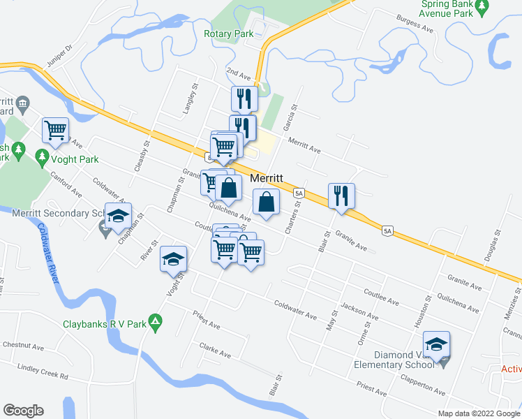 map of restaurants, bars, coffee shops, grocery stores, and more near 1950 Garcia Street in Merritt