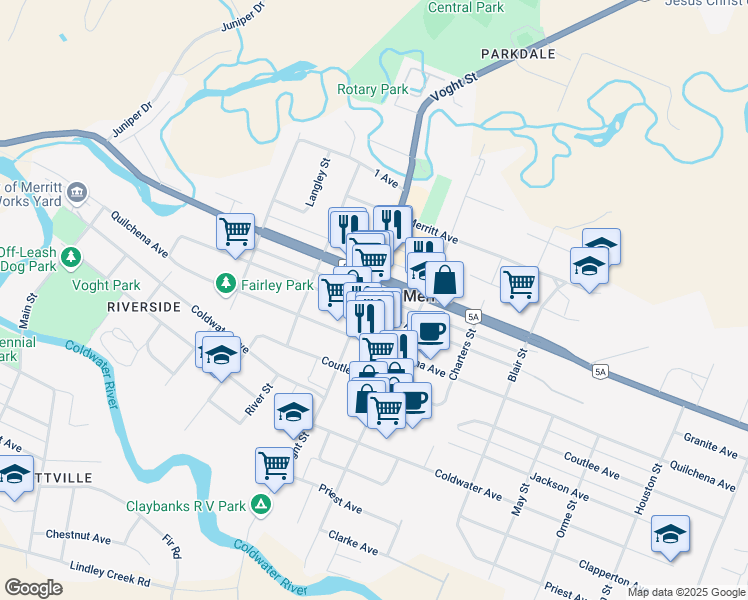 map of restaurants, bars, coffee shops, grocery stores, and more near 2040 Voght Street in Merritt