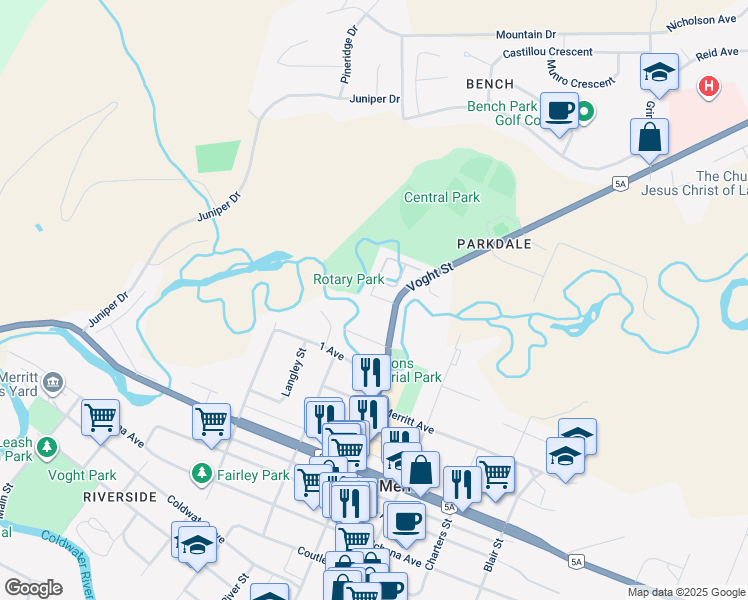 map of restaurants, bars, coffee shops, grocery stores, and more near 1950 Maxwell Avenue in Merritt