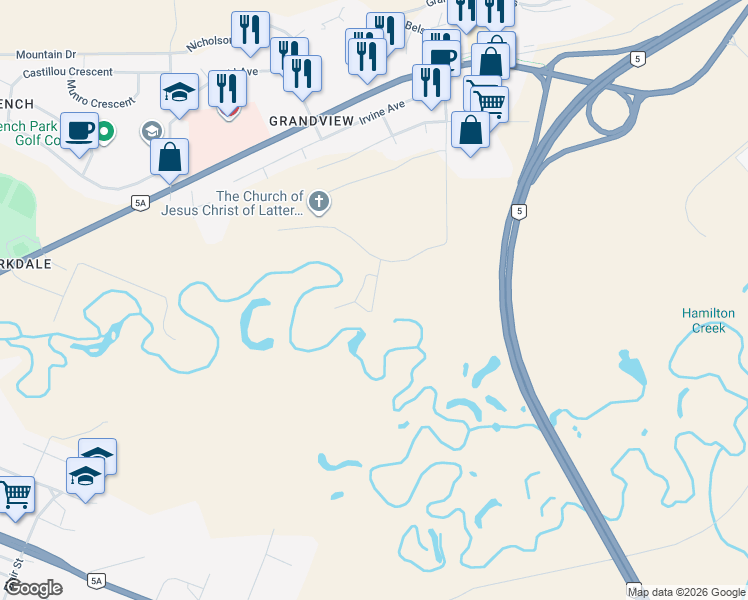 map of restaurants, bars, coffee shops, grocery stores, and more near 201 Spring Bank Avenue in Merritt