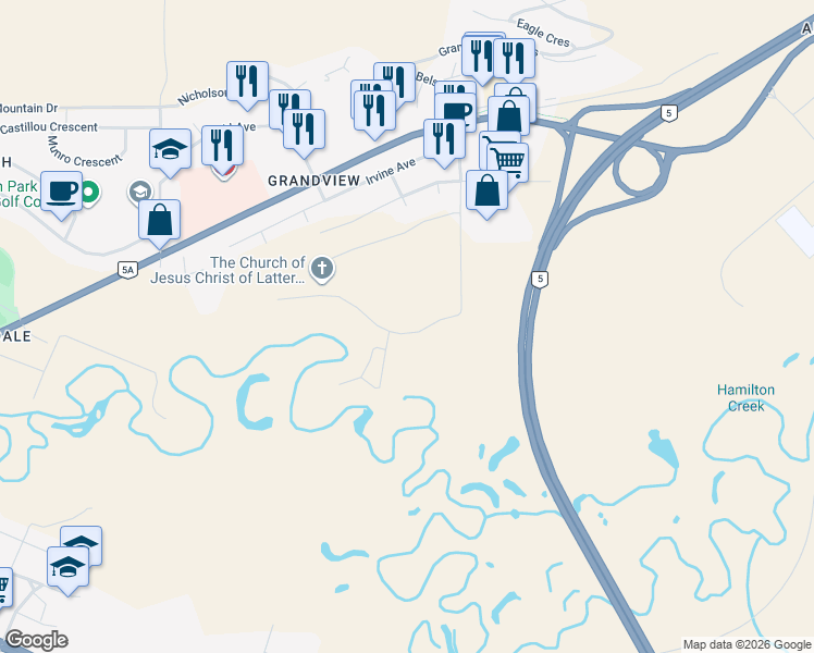 map of restaurants, bars, coffee shops, grocery stores, and more near 201 Spring Bank Avenue in Merritt