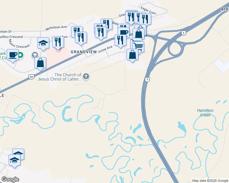 map of restaurants, bars, coffee shops, grocery stores, and more near 2640 Spring Bank Avenue in Merritt