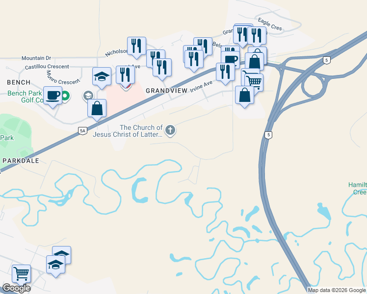map of restaurants, bars, coffee shops, grocery stores, and more near 2514 Spring Bank Avenue in Merritt