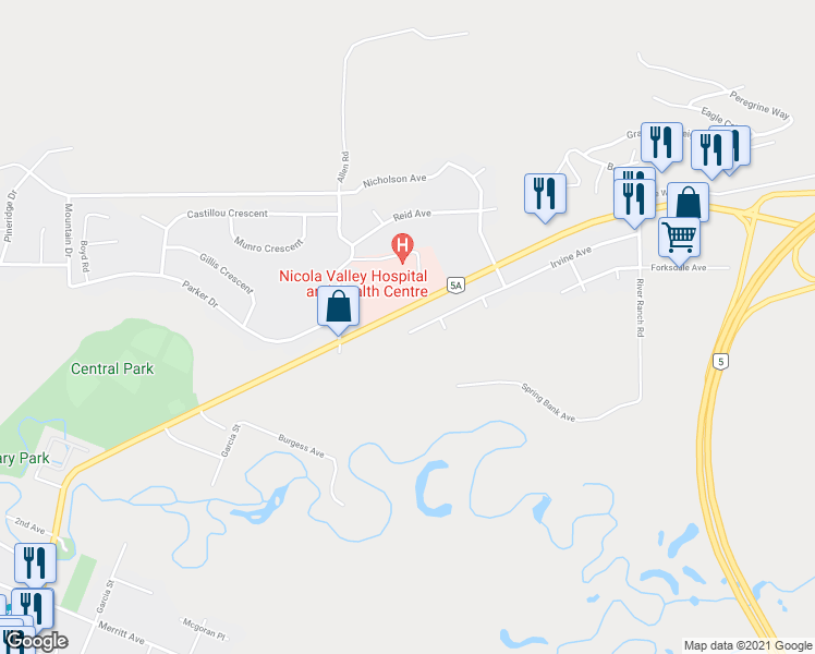 map of restaurants, bars, coffee shops, grocery stores, and more near 2325 Irvine Avenue in Merritt