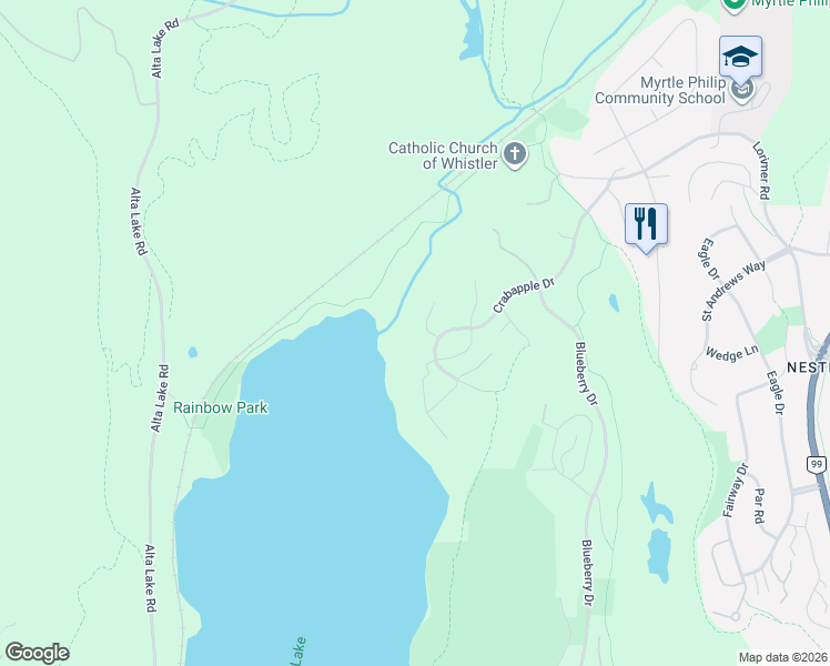 map of restaurants, bars, coffee shops, grocery stores, and more near 6850 Crabapple Drive in Whistler