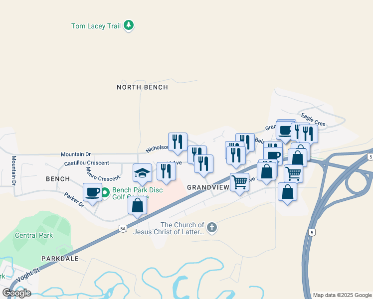 map of restaurants, bars, coffee shops, grocery stores, and more near in Merritt