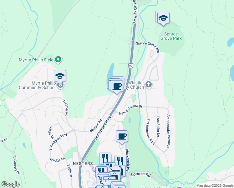 map of restaurants, bars, coffee shops, grocery stores, and more near in Whistler