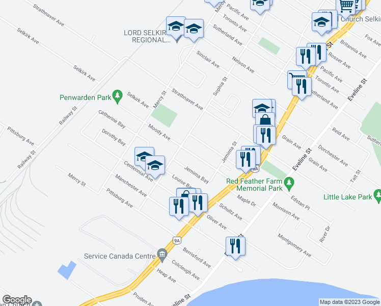 map of restaurants, bars, coffee shops, grocery stores, and more near 422 Moody Avenue in Selkirk