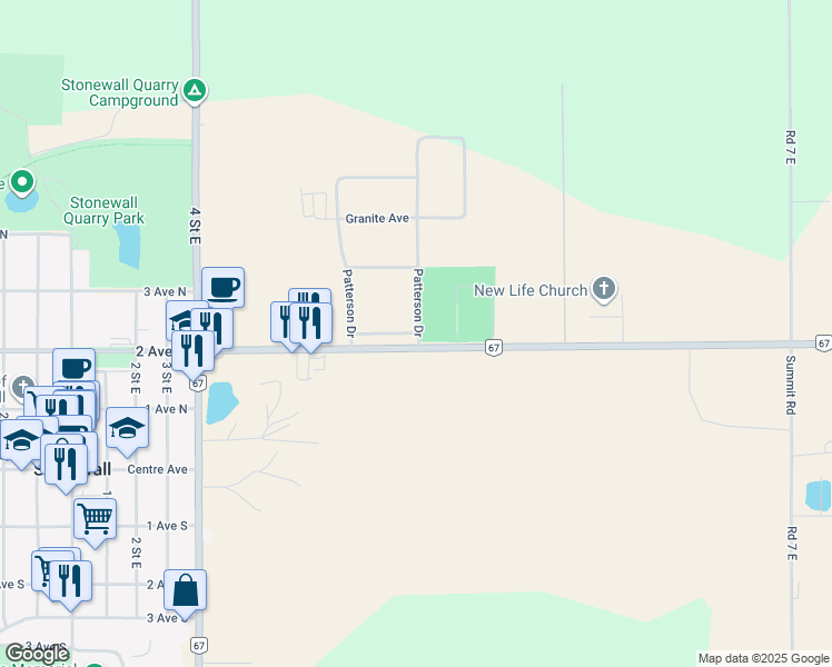 map of restaurants, bars, coffee shops, grocery stores, and more near 3 Dolomite Avenue in Stonewall