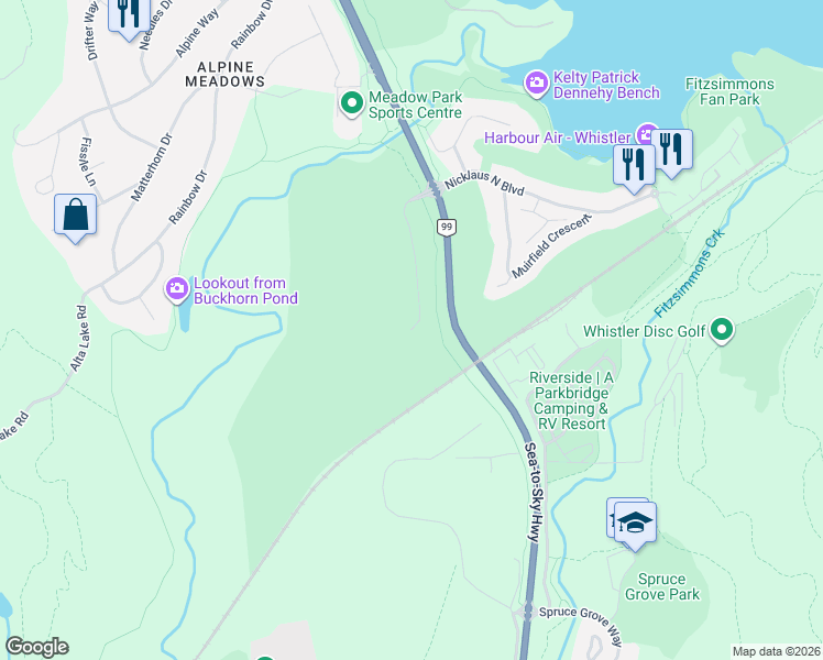 map of restaurants, bars, coffee shops, grocery stores, and more near 8080 Cypress Place in Whistler