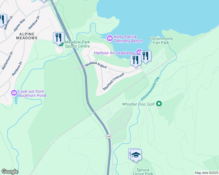 map of restaurants, bars, coffee shops, grocery stores, and more near 8148 Muirfield Crescent in Whistler
