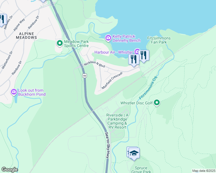 map of restaurants, bars, coffee shops, grocery stores, and more near 8148 Muirfield Crescent in Whistler