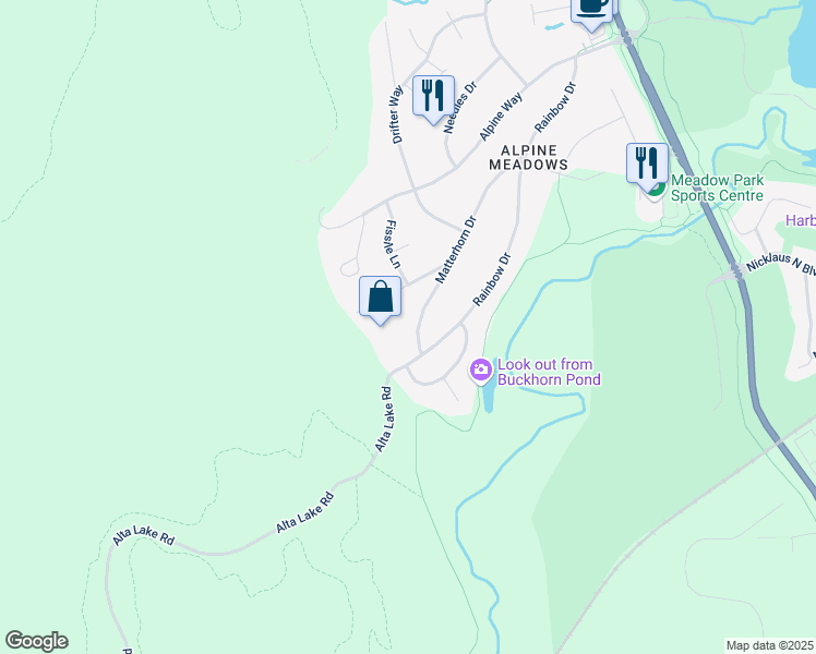 map of restaurants, bars, coffee shops, grocery stores, and more near 8505 Matterhorn Drive in Whistler