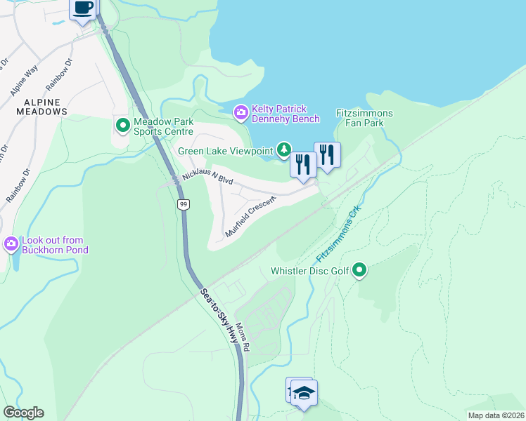 map of restaurants, bars, coffee shops, grocery stores, and more near 8162 Muirfield Crescent in Whistler