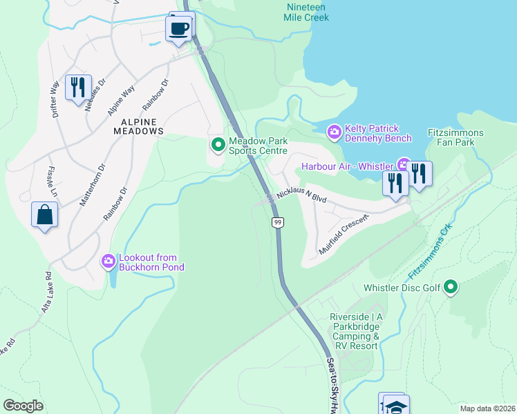 map of restaurants, bars, coffee shops, grocery stores, and more near 8003 Cypress Place in Whistler