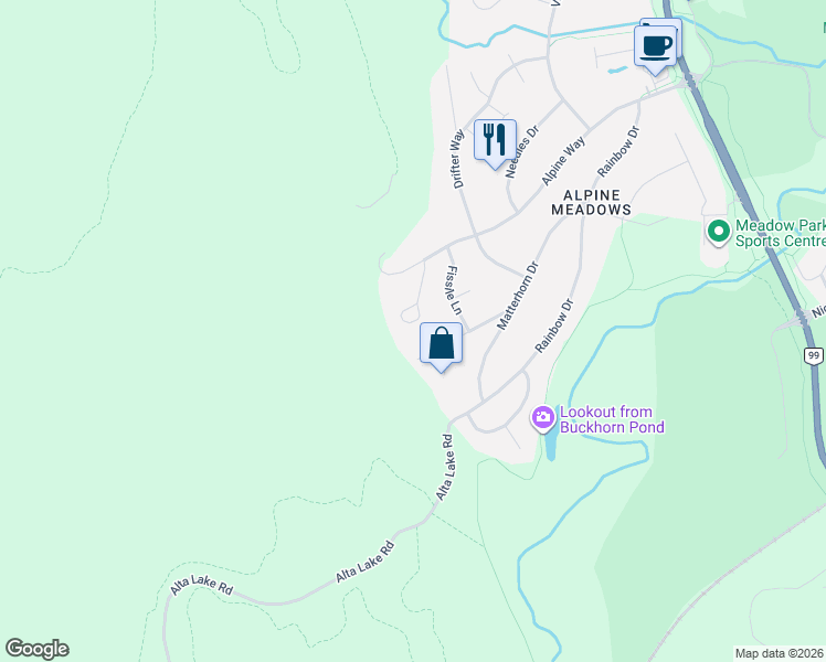 map of restaurants, bars, coffee shops, grocery stores, and more near 8745 Idylwood Place in Whistler