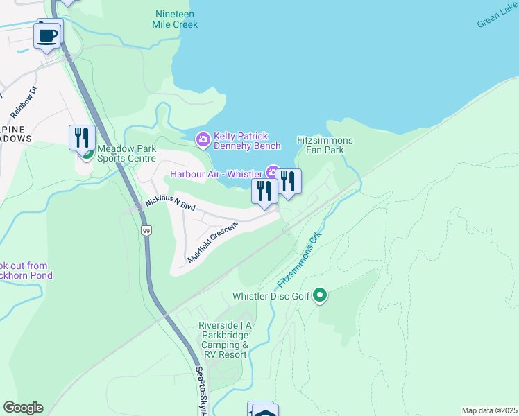 map of restaurants, bars, coffee shops, grocery stores, and more near 8059 Nicklaus North Boulevard in Whistler