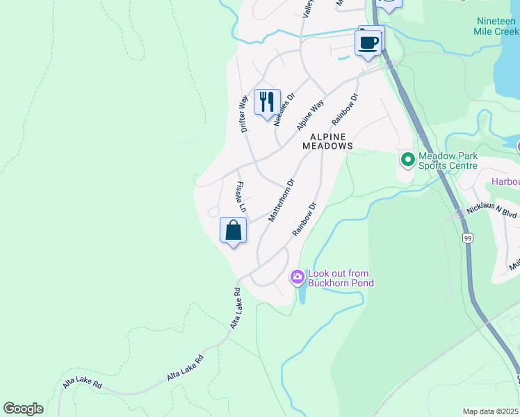 map of restaurants, bars, coffee shops, grocery stores, and more near 8609 Forest Ridge Drive in Whistler
