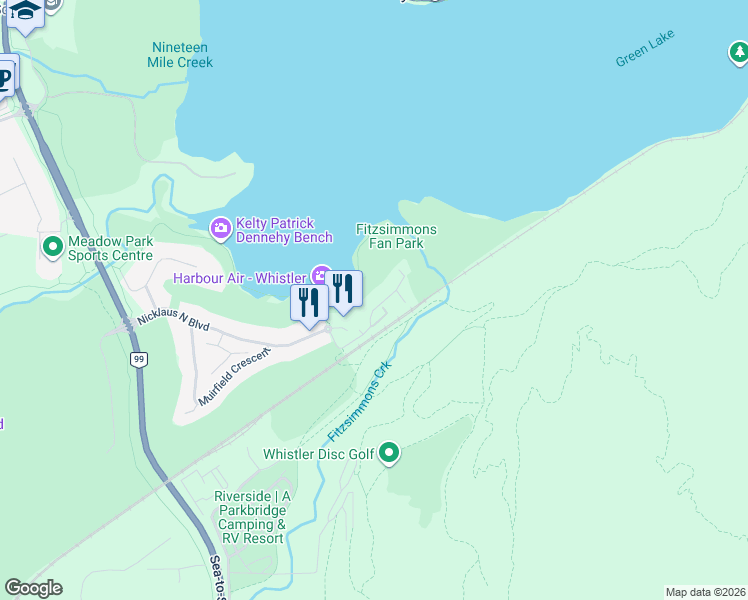 map of restaurants, bars, coffee shops, grocery stores, and more near 8323 Glen Abbey Lane in Whistler