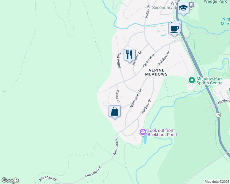 map of restaurants, bars, coffee shops, grocery stores, and more near 8609 Fissile Lane in Whistler