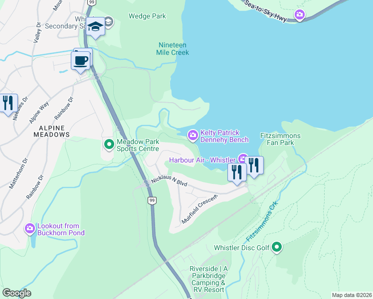 map of restaurants, bars, coffee shops, grocery stores, and more near 8441 Golden Bear Place in Whistler