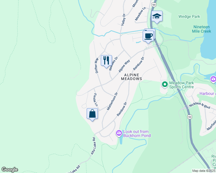 map of restaurants, bars, coffee shops, grocery stores, and more near 8232 Alpine Way in Whistler