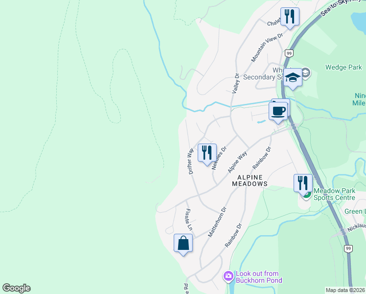 map of restaurants, bars, coffee shops, grocery stores, and more near 8706 Wedgeview Place in Whistler