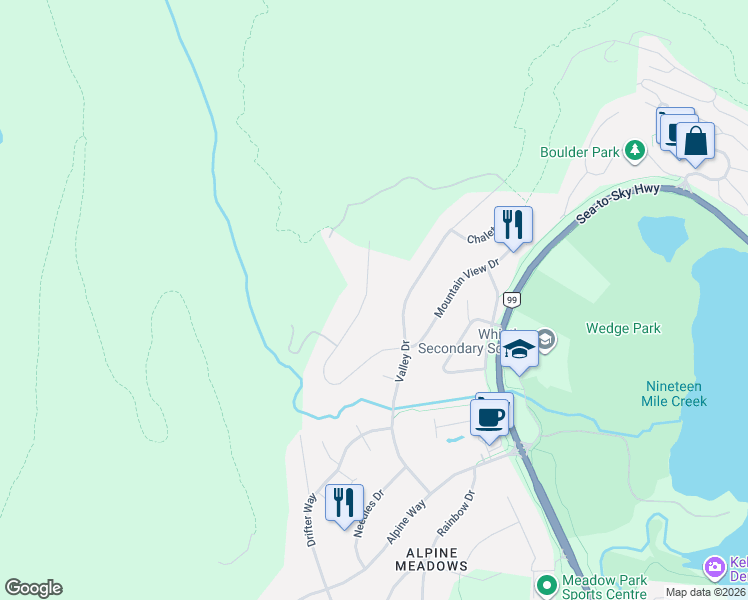 map of restaurants, bars, coffee shops, grocery stores, and more near 8365 Mountain View Drive in Whistler