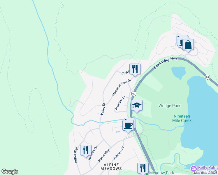 map of restaurants, bars, coffee shops, grocery stores, and more near 8309 Valley Drive in Whistler