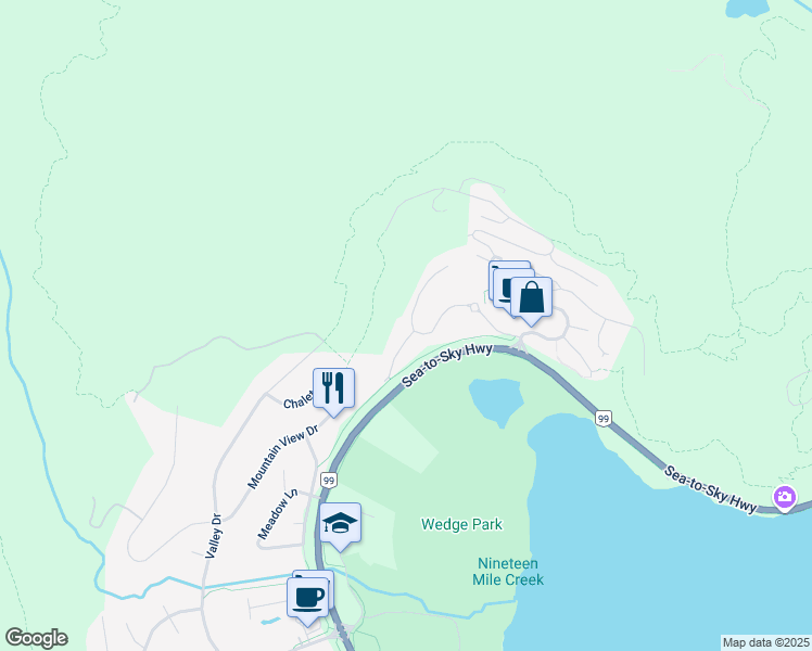 map of restaurants, bars, coffee shops, grocery stores, and more near 8453 Bear Paw Trail in Whistler