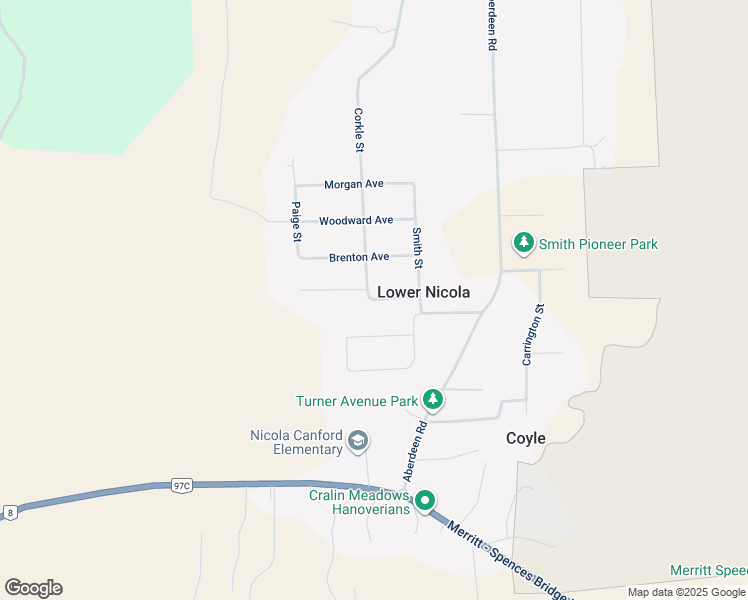 map of restaurants, bars, coffee shops, grocery stores, and more near Dodding Avenue in Lower Nicola