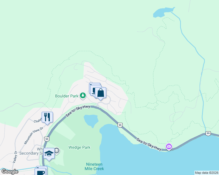 map of restaurants, bars, coffee shops, grocery stores, and more near 8400 Ashleigh McIvor Drive in Whistler