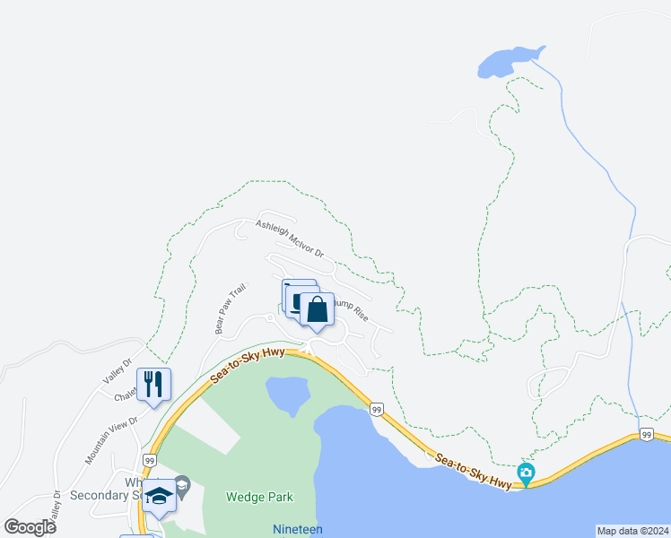 map of restaurants, bars, coffee shops, grocery stores, and more near 8558 Ashleigh McIvor Drive in Whistler