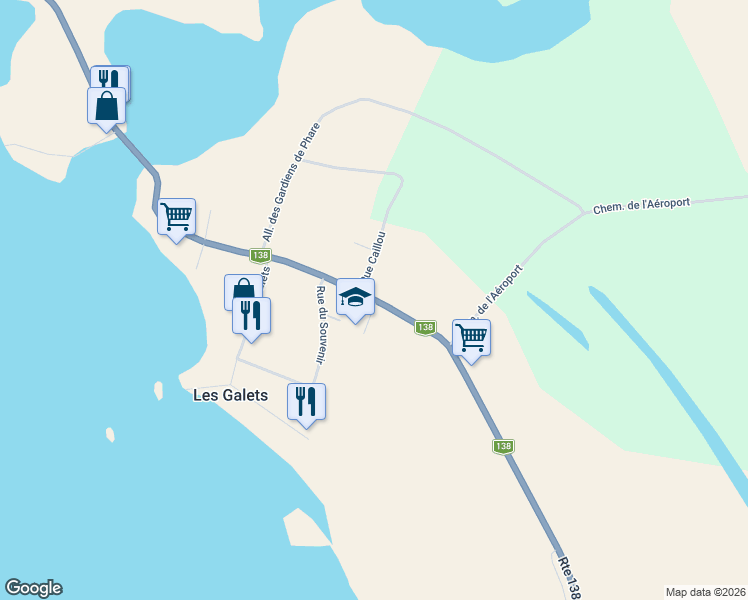 map of restaurants, bars, coffee shops, grocery stores, and more near 121 Chemin d'en Haut in Natashquan
