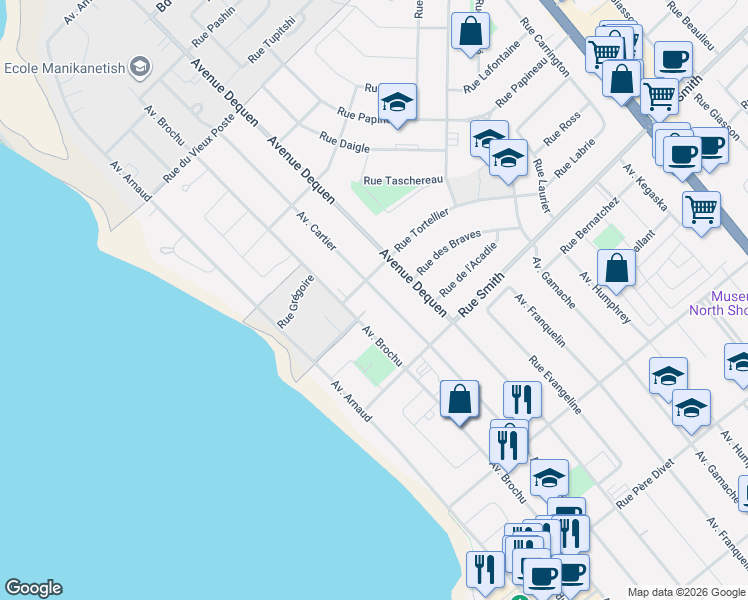map of restaurants, bars, coffee shops, grocery stores, and more near 777 Avenue Cartier in Sept-Îles