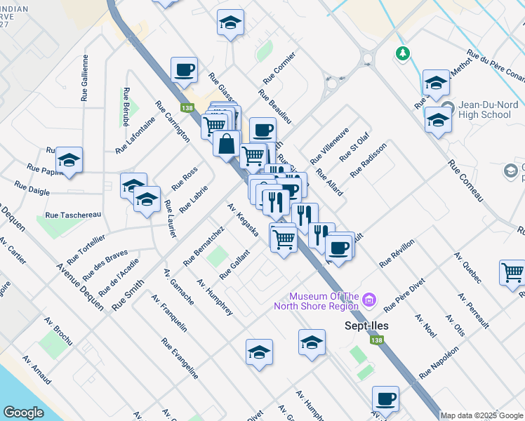 map of restaurants, bars, coffee shops, grocery stores, and more near 685 Boulevard Laure in Sept-Îles