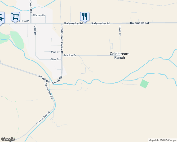 map of restaurants, bars, coffee shops, grocery stores, and more near 9104 Mackie Drive in North Okanagan