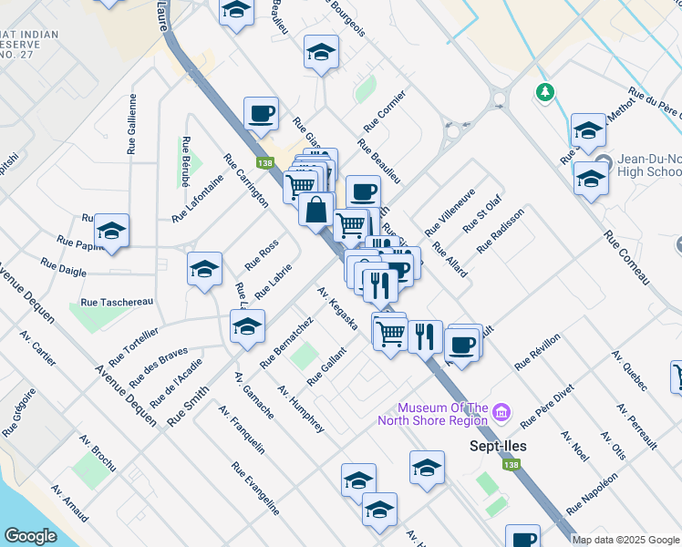 map of restaurants, bars, coffee shops, grocery stores, and more near 685 Boulevard Laure in Sept-Îles