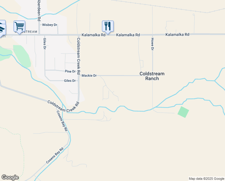 map of restaurants, bars, coffee shops, grocery stores, and more near 9100 Mackie Drive in North Okanagan