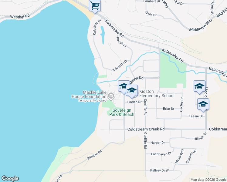 map of restaurants, bars, coffee shops, grocery stores, and more near 7804 Kidston Road in North Okanagan