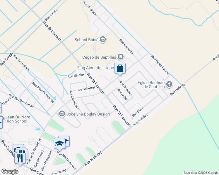 map of restaurants, bars, coffee shops, grocery stores, and more near 124 Rue de la Vérendrye in Sept-Îles