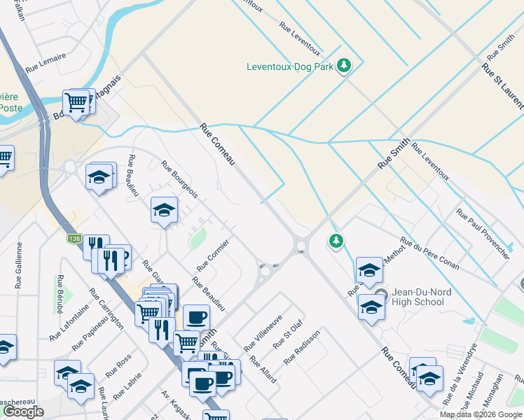 map of restaurants, bars, coffee shops, grocery stores, and more near 237 Rue Comeau in Sept-Îles