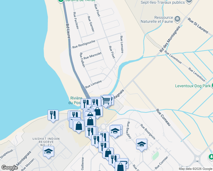 map of restaurants, bars, coffee shops, grocery stores, and more near 37 Rue Fraser in Sept-Îles