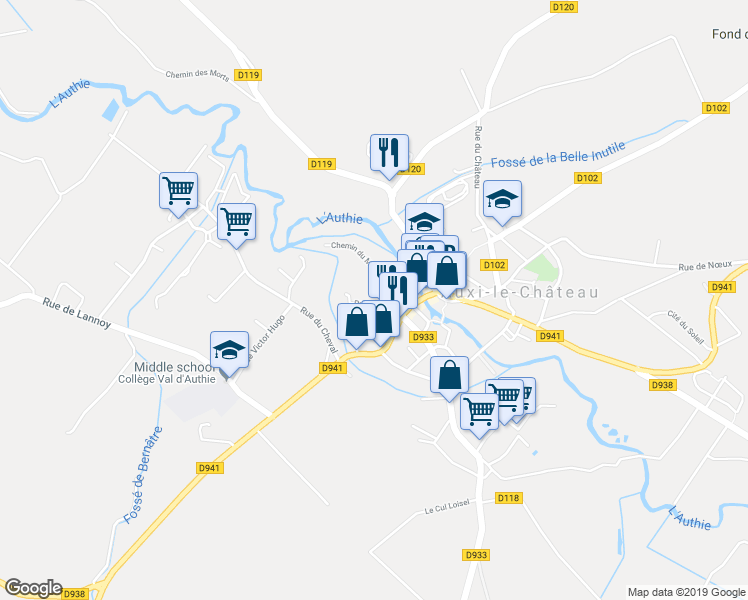 map of restaurants, bars, coffee shops, grocery stores, and more near 16 Rue du Fort in Auxi-le-Château