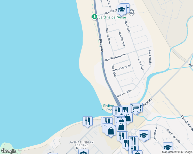 map of restaurants, bars, coffee shops, grocery stores, and more near 1195 Boulevard Laure in Sept-Ã�Les