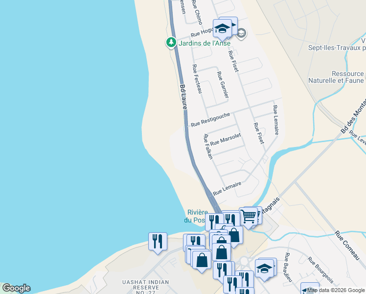 map of restaurants, bars, coffee shops, grocery stores, and more near 1195 Boulevard Laure in Sept-Ã�Les